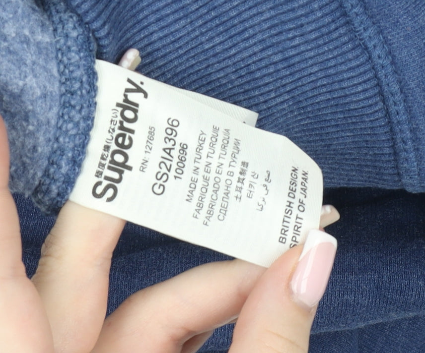 Superdry Mens Blue Pullover Hoodie M Graphic Fleece Sweatshirt