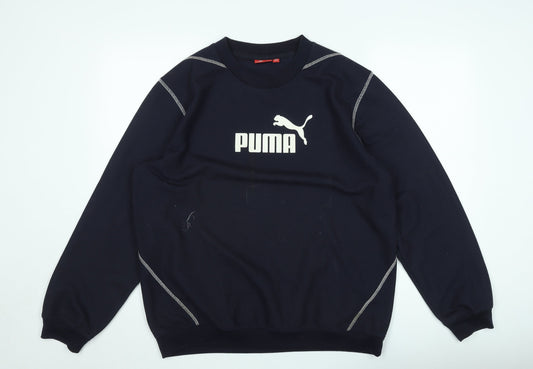 Puma Men's Black Crew Neck Sweatshirt L Logo Print Pullover