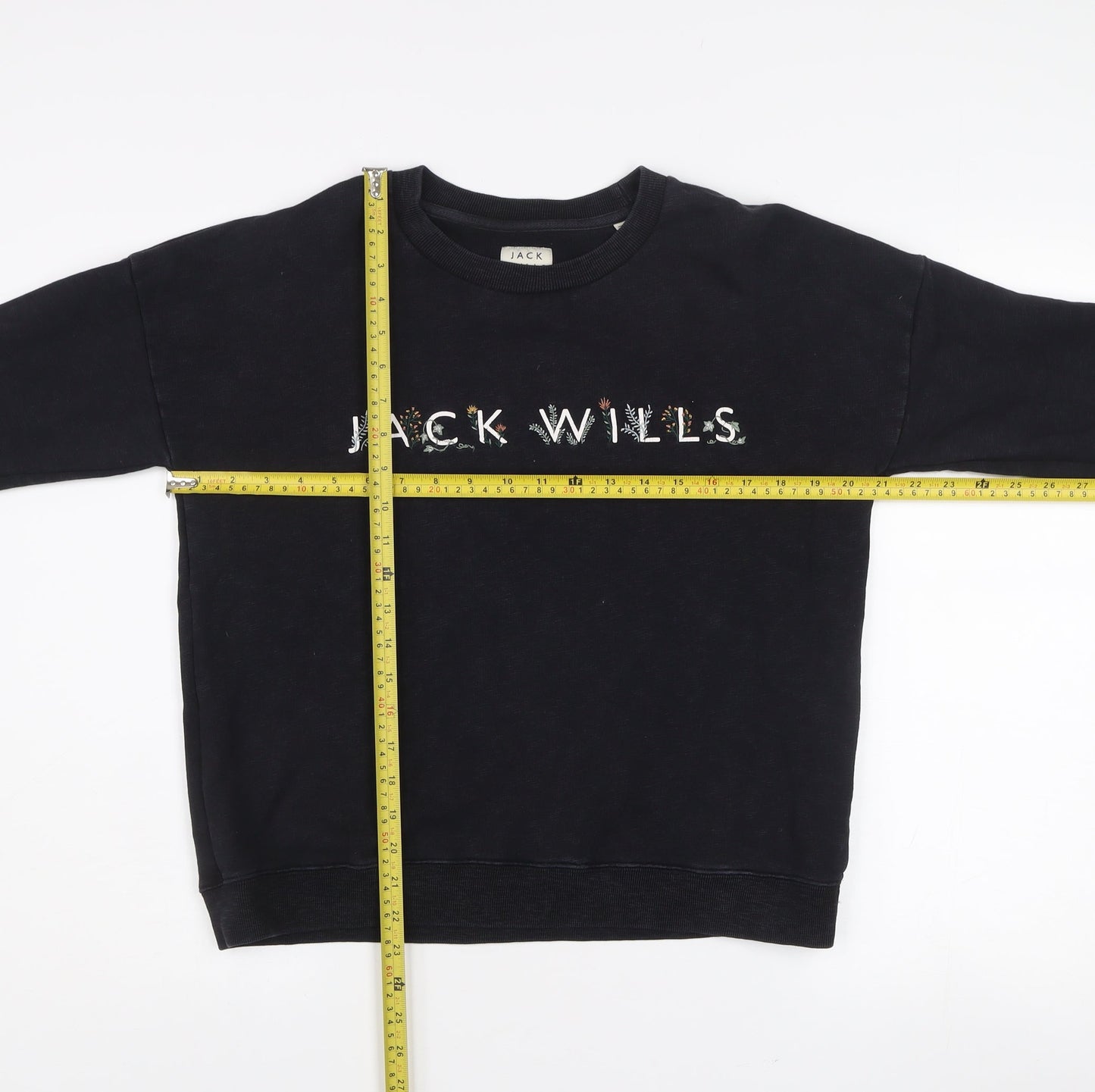 Jack Wills Womens Black Logo Sweatshirt UK 10 Classic Fit Crew Neck