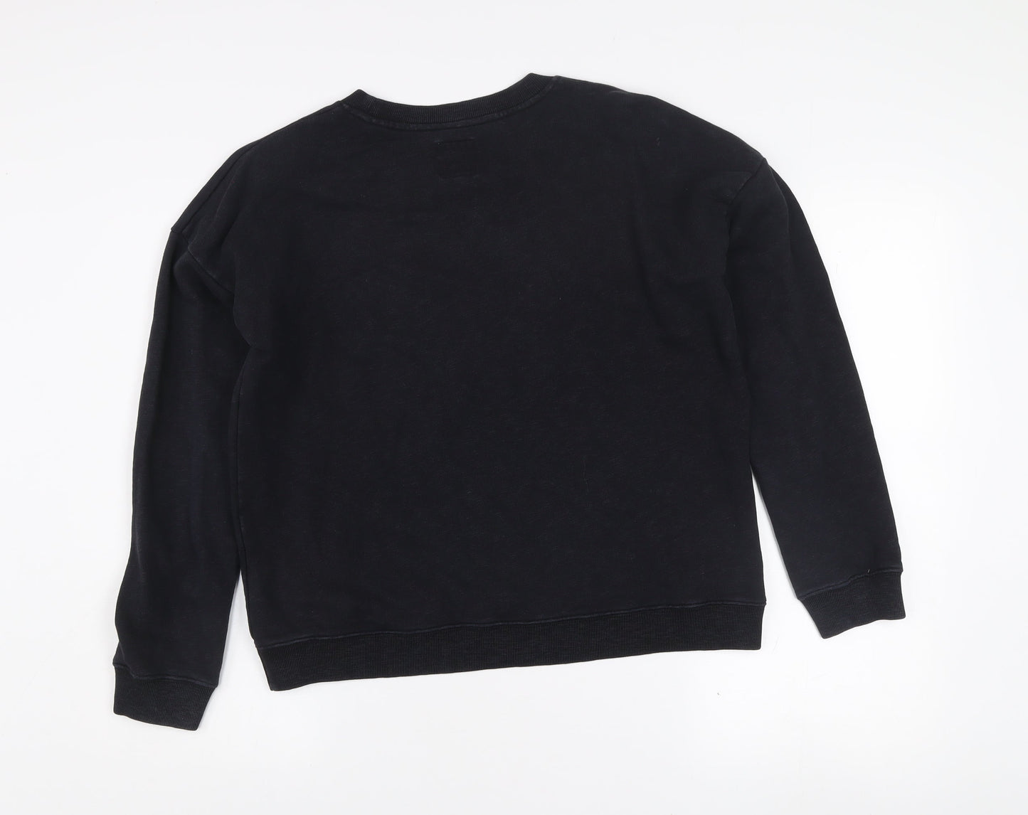 Jack Wills Womens Black Logo Sweatshirt UK 10 Classic Fit Crew Neck