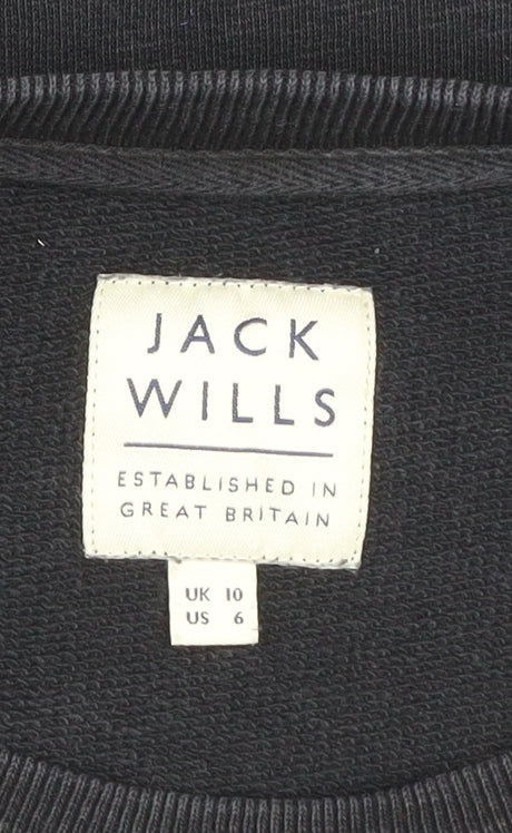 Jack Wills Womens Black Logo Sweatshirt UK 10 Classic Fit Crew Neck