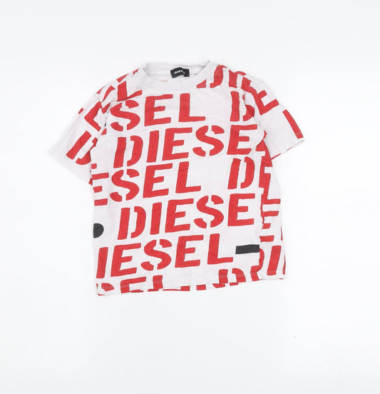 Diesel Boys White Red Logo Graphic Cotton T-Shirt 8 Years