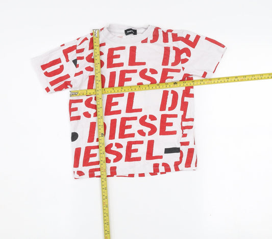 Diesel Boys White Red Logo Graphic Cotton T-Shirt 8 Years