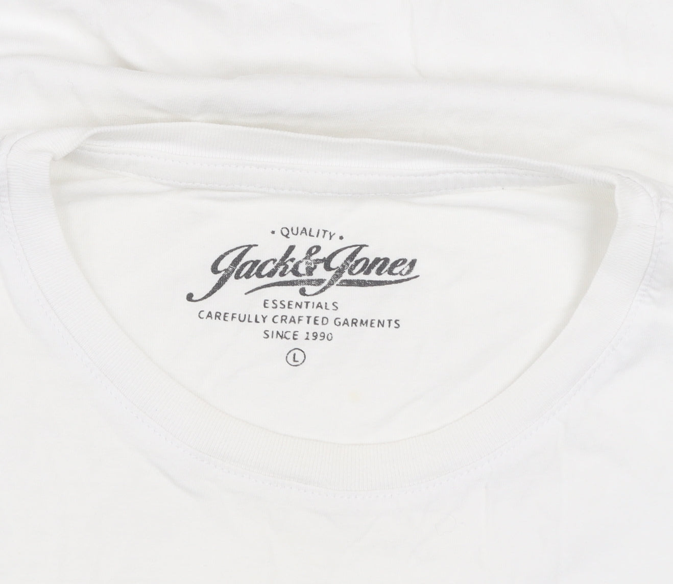 Jack & Jones Men's White Cotton Crew Neck Short Sleeve T-Shirt Size L