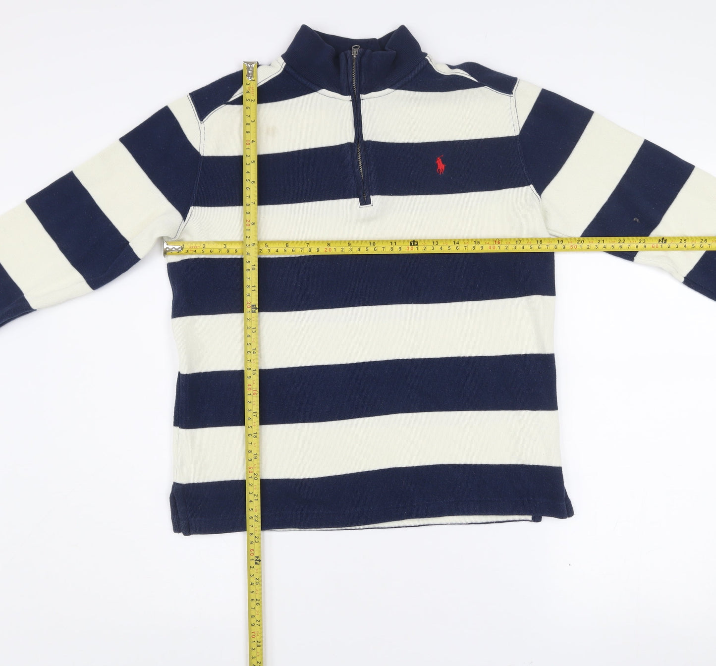 Ralph Lauren Girls Blue Striped 1/4 Zip Cotton Sweatshirt 14-16 Years