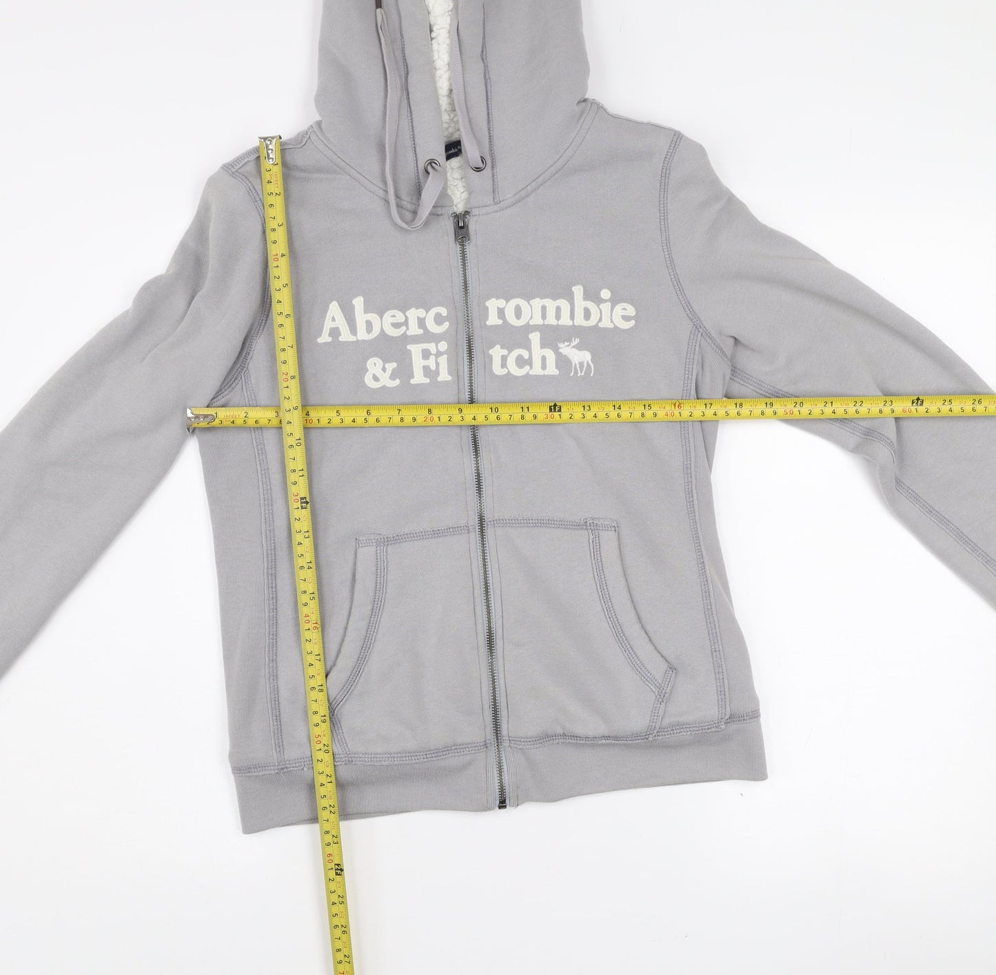Abercrombie & Fitch Womens Grey Hooded Fleece Lined Zip Jacket S