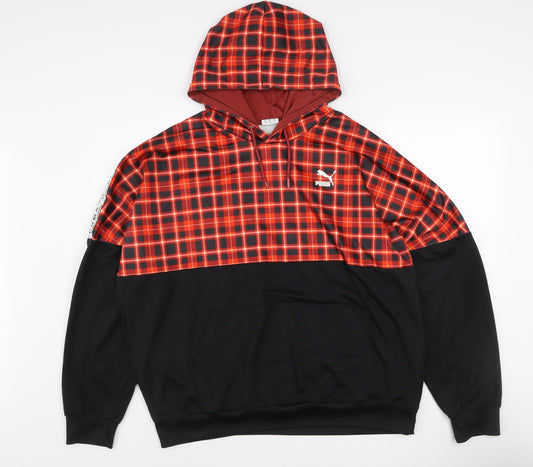 Puma Mens Black Red Check Pullover Hoodie Size M Sportswear