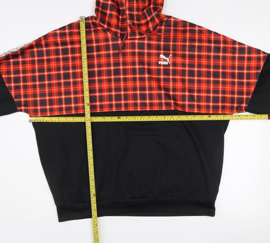 Puma Mens Black Red Check Pullover Hoodie Size M Sportswear