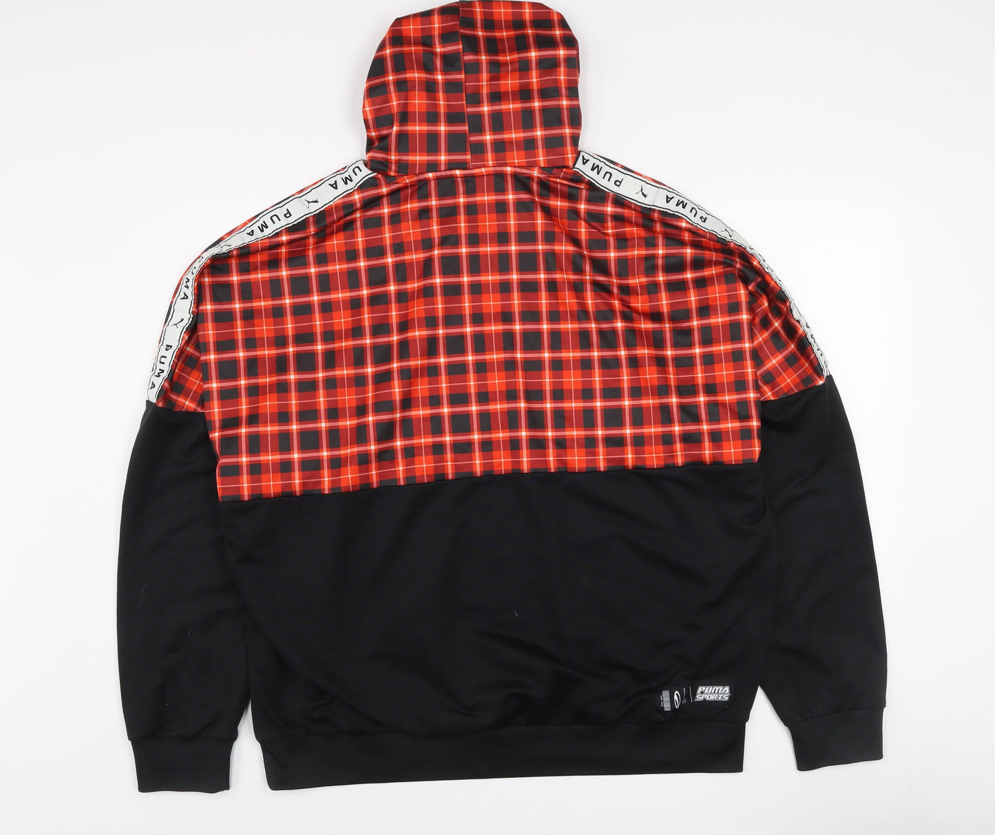 Puma Mens Black Red Check Pullover Hoodie Size M Sportswear