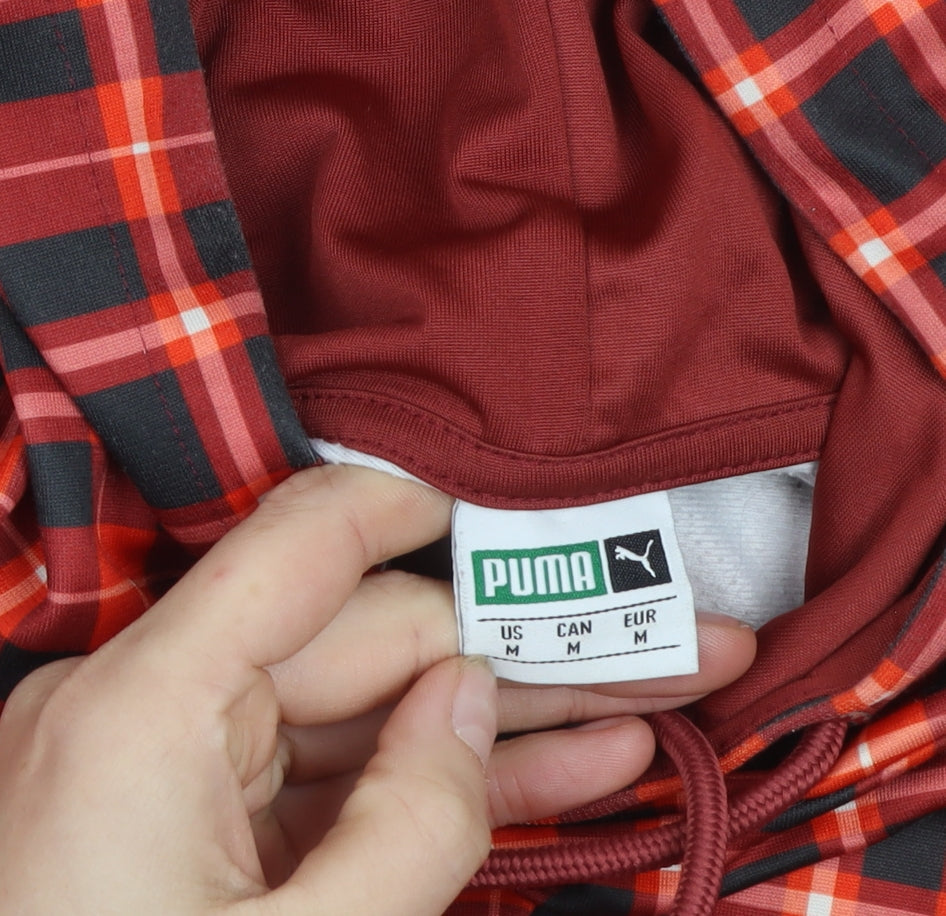 Puma Mens Black Red Check Pullover Hoodie Size M Sportswear