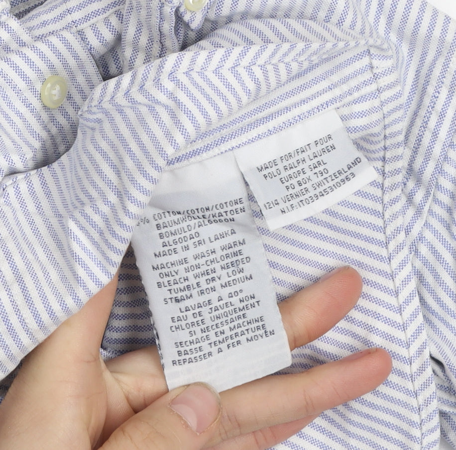 Ralph Lauren Boys Blue Striped Button-Up Long Sleeve Cotton Shirt 2 Years
