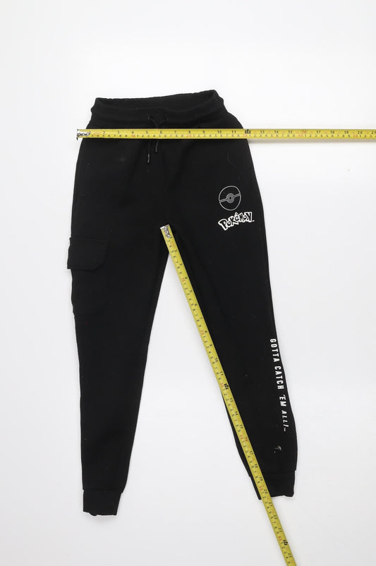 Pokémon Boys Black Jogger Sweatpants 9-10 Years Elastic Waist Tapered Fit