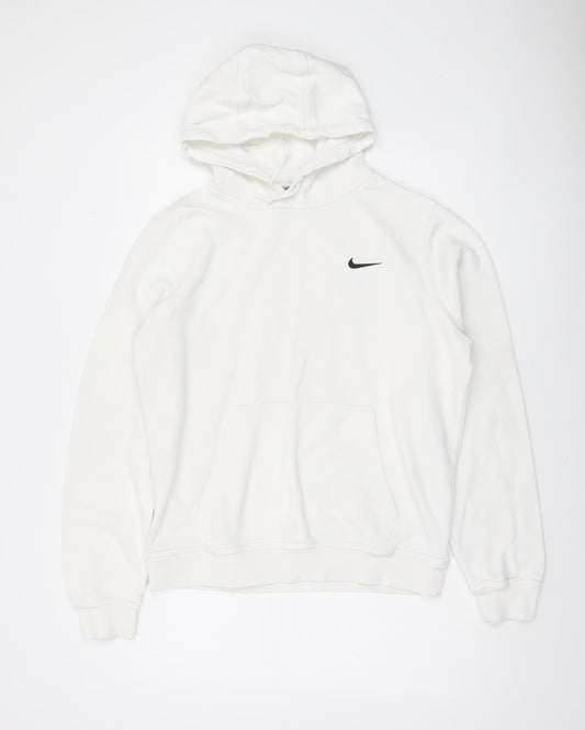Nike Men's White Pullover Hoodie M Regular Fit Fleece Sweatshirt