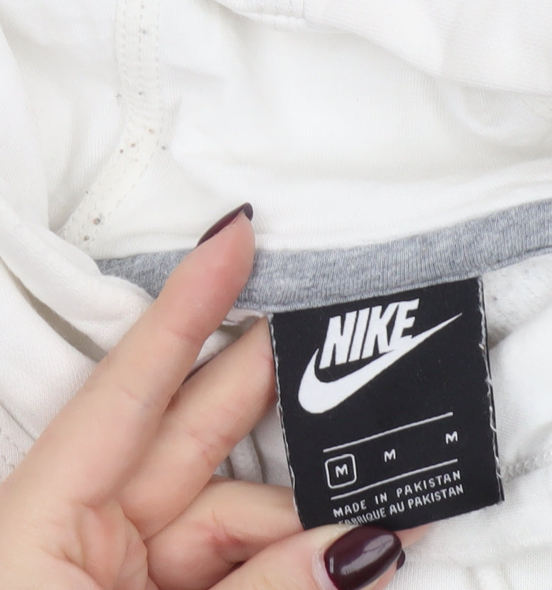 Nike Men's White Pullover Hoodie M Regular Fit Fleece Sweatshirt
