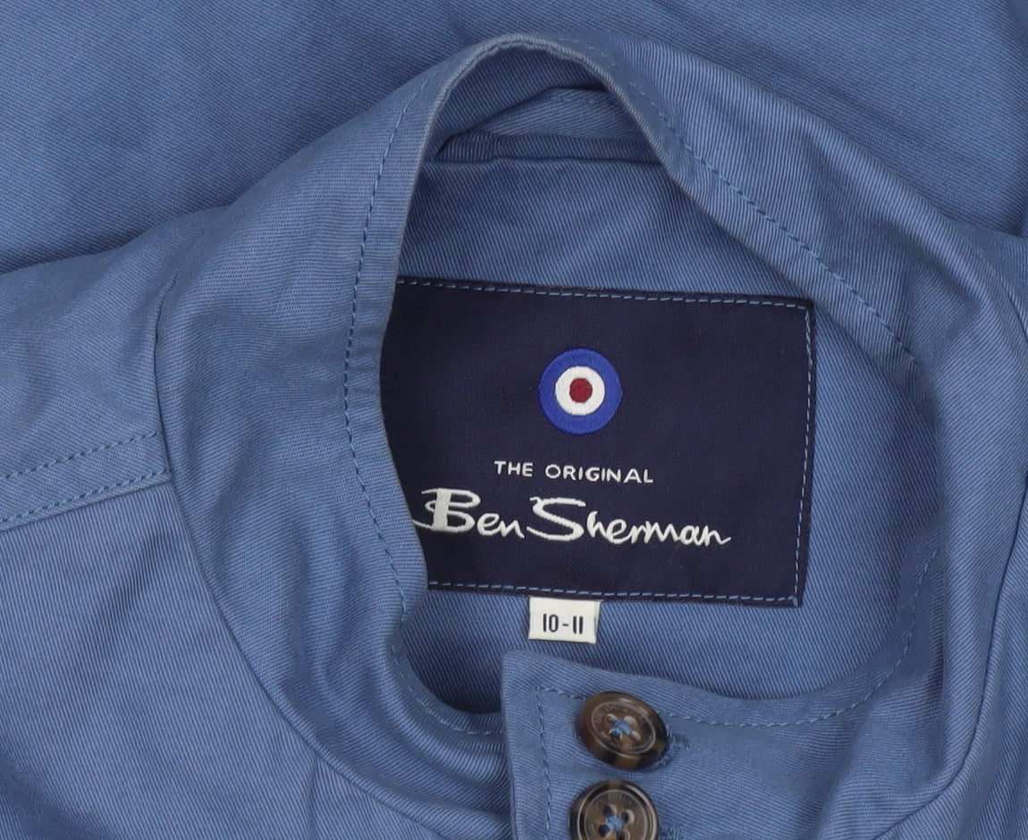 Brand and care label for Ben Sherman boys’ blue cotton bomber jacket 10-11 years full zip casual