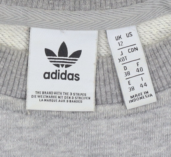 Adidas Women Grey Colourblock Sweatshirt Size 12 Cotton Crew Neck