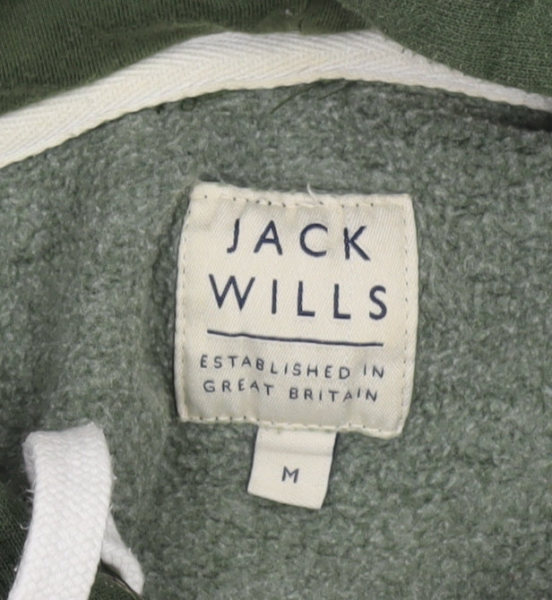 Jack Wills Men's Green Pullover Hoodie M Logo Fleece Sweatshirt