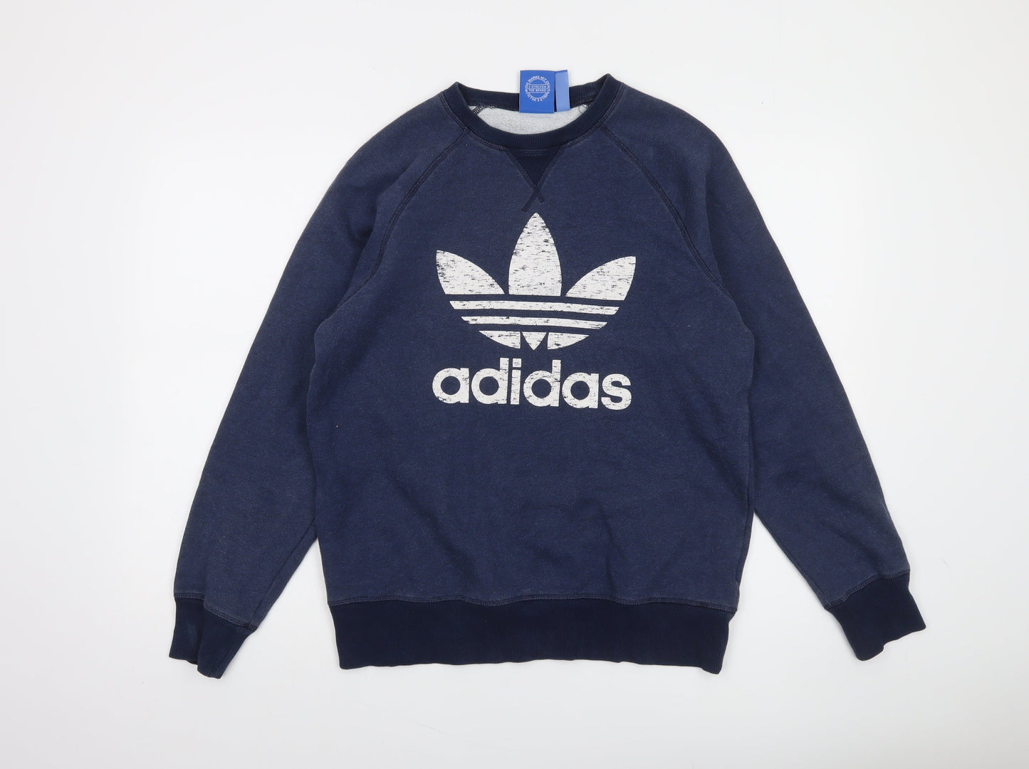 Adidas Mens Navy Blue Crew Neck Sweatshirt M Classic Logo Cotton Blend