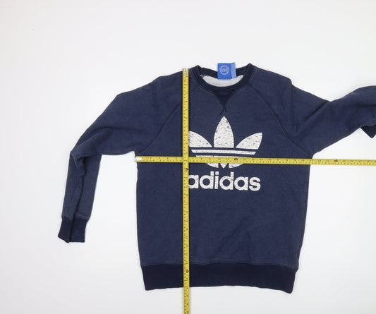 Adidas Mens Navy Blue Crew Neck Sweatshirt M Classic Logo Cotton Blend