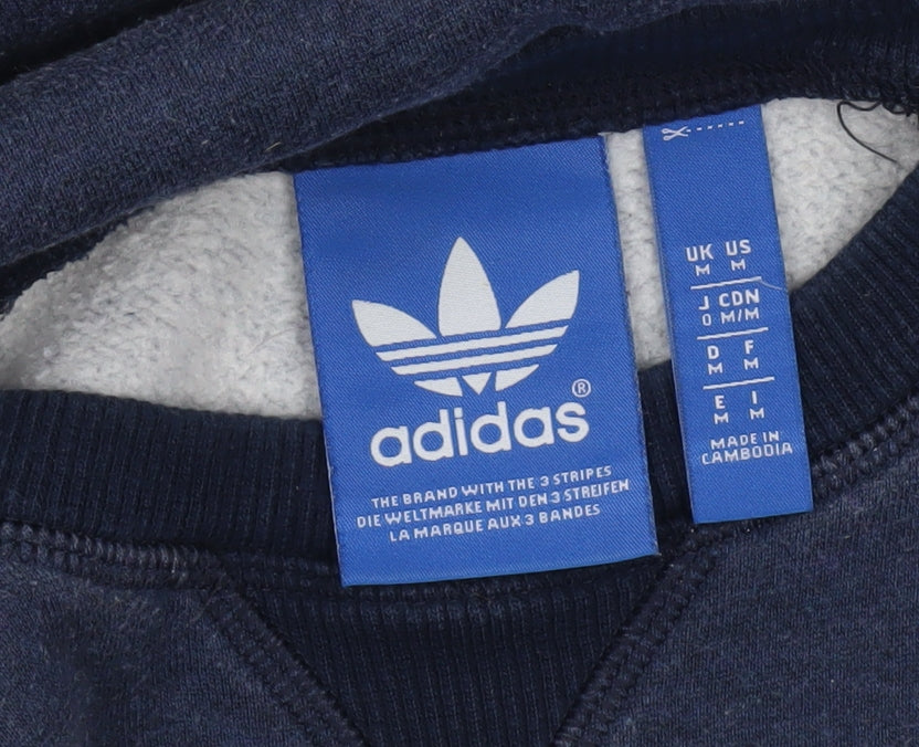 Adidas Mens Navy Blue Crew Neck Sweatshirt M Classic Logo Cotton Blend