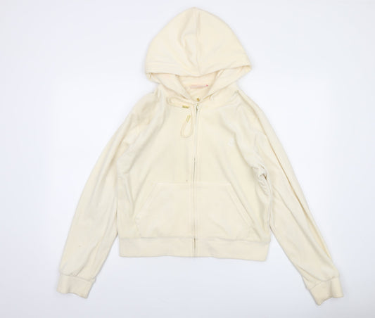 Juicy Couture Women Beige Velour Full Zip Hoodie Size L