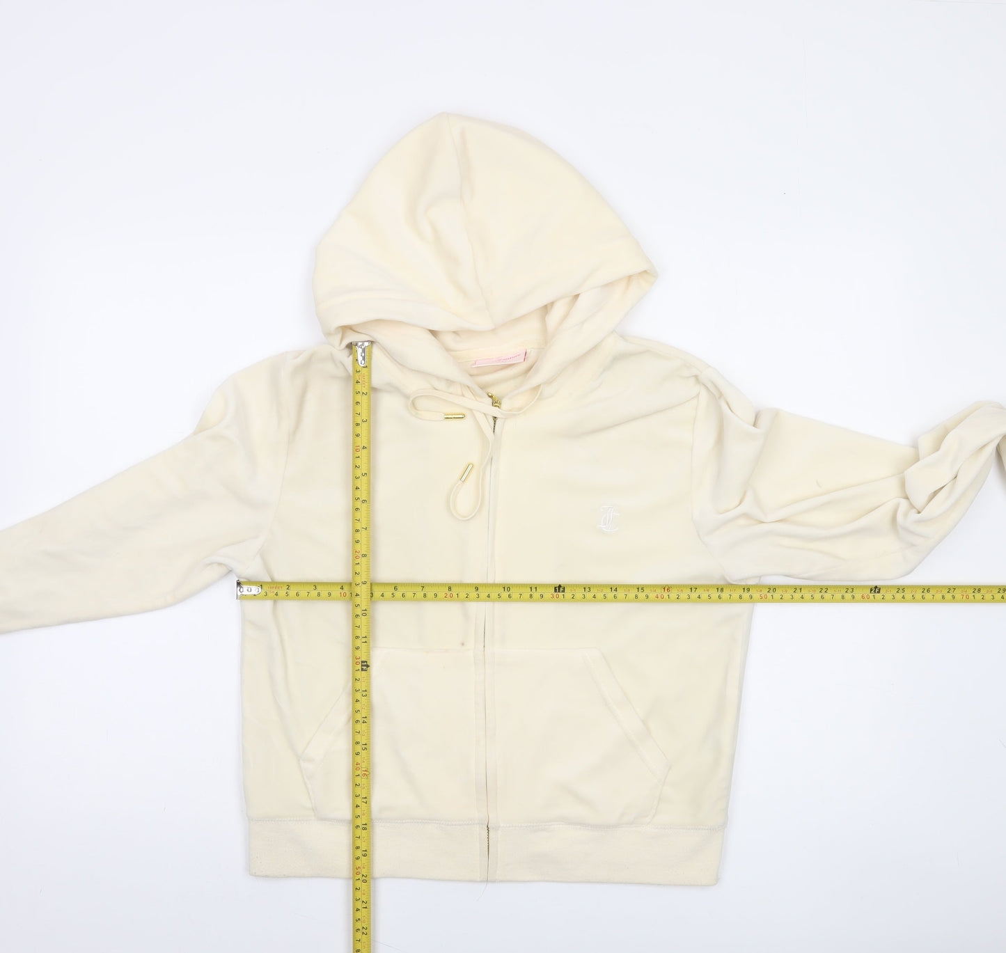Juicy Couture Women Beige Velour Full Zip Hoodie Size L