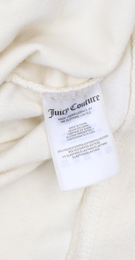 Juicy Couture Women Beige Velour Full Zip Hoodie Size L