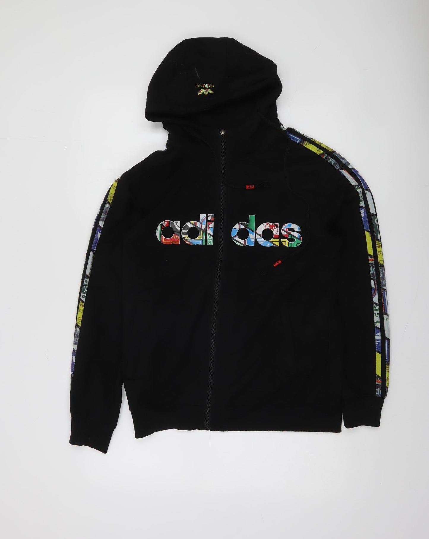 Adidas Mens Black 2XL Full Zip Hoodie with Multicolour Logo