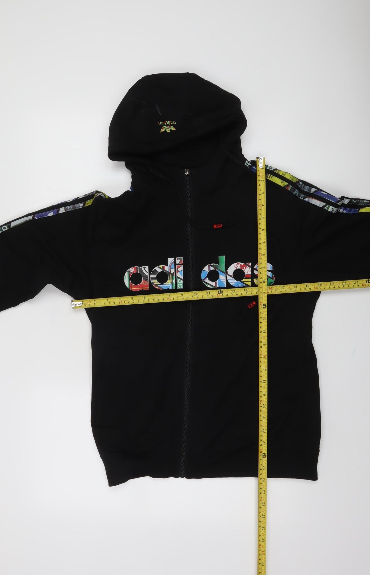 Adidas Mens Black 2XL Full Zip Hoodie with Multicolour Logo