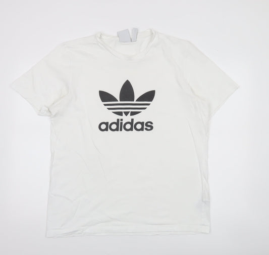 Adidas Men's White Large Trefoil Logo T-Shirt Short Sleeve Cotton