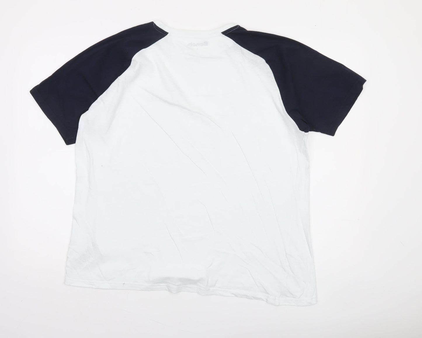 Bench Men’s White and Navy Raglan Crew Neck Cotton T-Shirt Size L