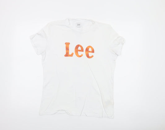 Lee Women's White Slim Fit Crew Neck Cotton T-Shirt M