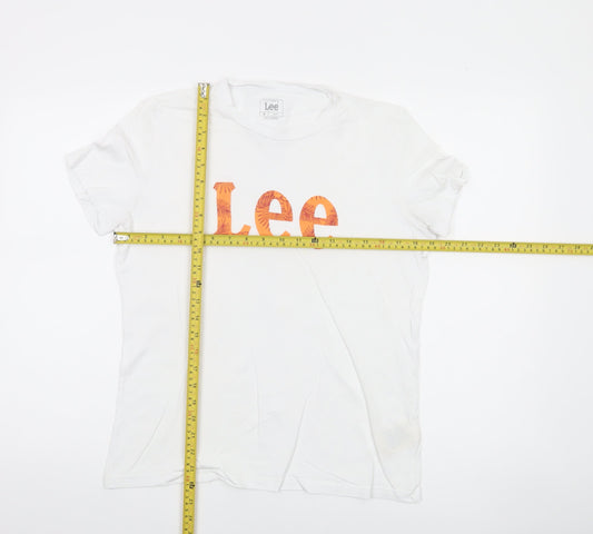 Lee Women's White Slim Fit Crew Neck Cotton T-Shirt M