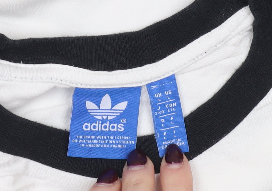 Adidas Women's White Black Ringer T-Shirt Size L Casual Sportswear