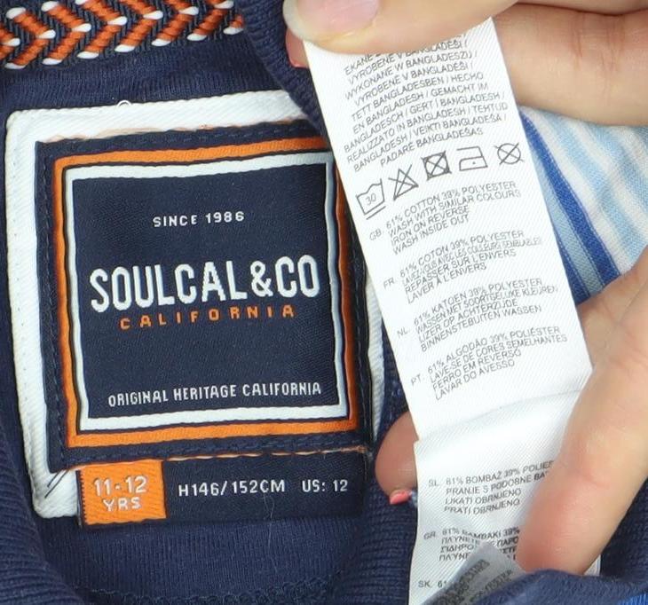 Brand and care label for SoulCal & Co boys’ multicoloured striped polo shirt 11-12 years