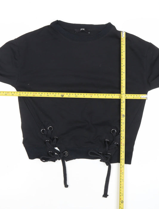 Find Black Lace-Up Hem Crew Neck Pullover Sweatshirt XS Women
