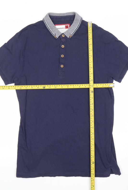 CENTERED Men's Blue Cotton Short Sleeve Polo Shirt Size S