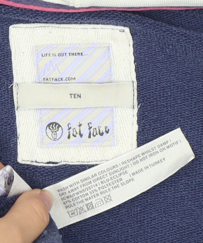 Fat Face Womens Blue Full Zip Hoodie Size 10 Cotton Blend