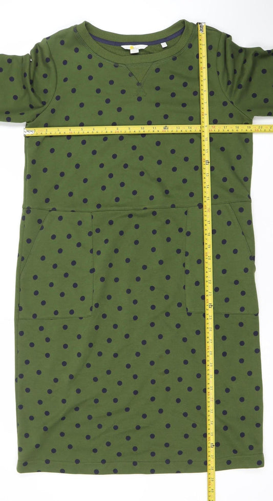 Boden Women’s Green Polka Dot Shift Dress UK14 3/4 Sleeve Jersey Cotton