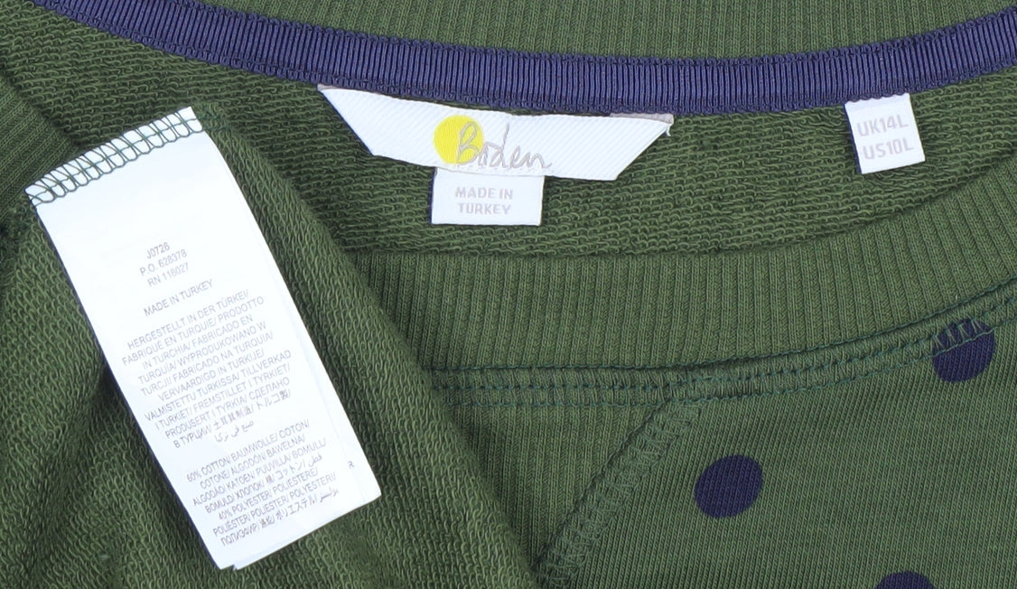 Boden Women’s Green Polka Dot Shift Dress UK14 3/4 Sleeve Jersey Cotton