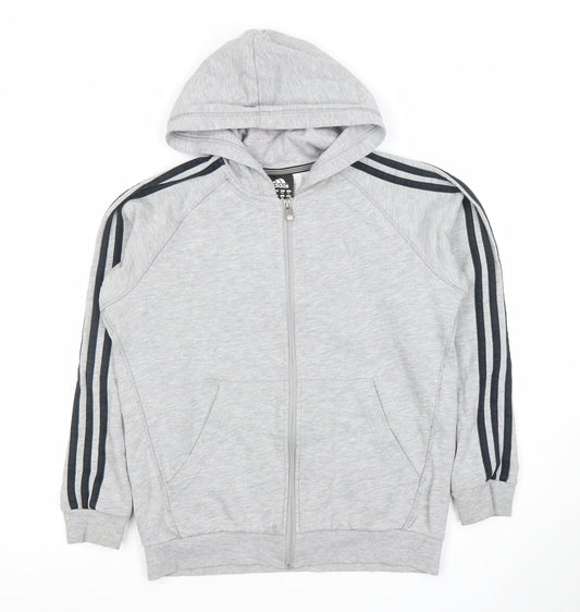 Adidas Boys Grey Full Zip Hoodie Size 11-12 Years Performance Essentials