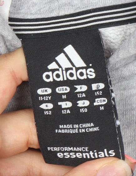 Adidas Boys Grey Full Zip Hoodie Size 11-12 Years Performance Essentials