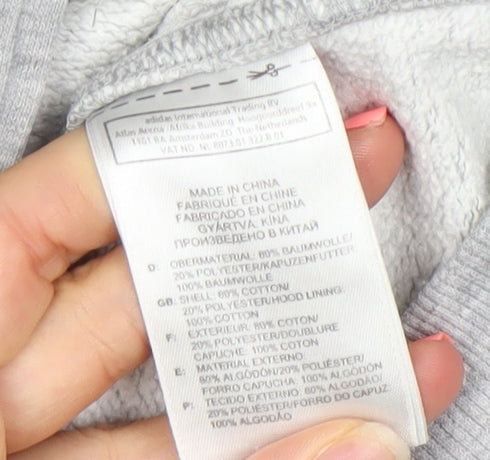 Adidas Boys Grey Full Zip Hoodie Size 11-12 Years Performance Essentials