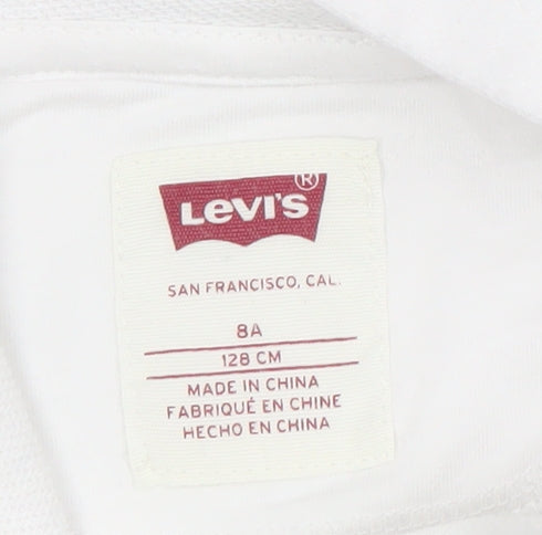Levi's Girls White Pullover Hoodie 8 Years Fleece Logo Graphic Cotton Blend