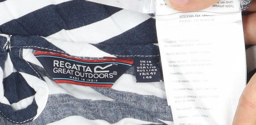 Regatta Women Blue Striped Short Sleeve Cotton T-Shirt Size 16