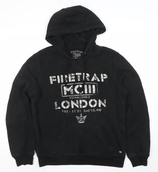 Firetrap Men's Black Pullover Hoodie Size M London Graphic Print