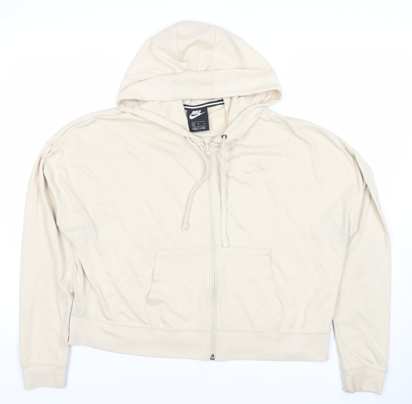 Nike Women Beige Full Zip Hoodie M Cotton Blend Lined Casual