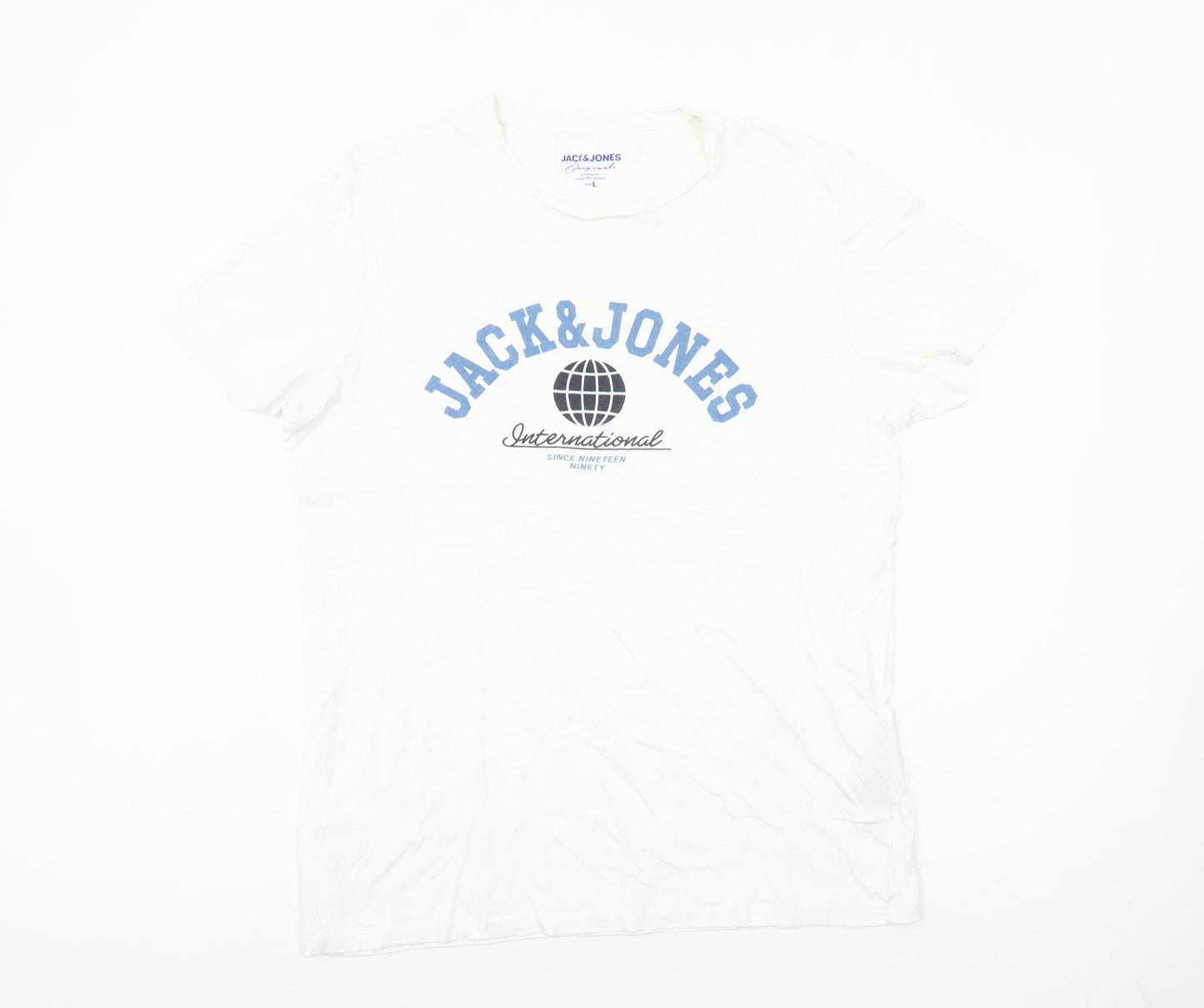 Jack & Jones Mens White Graphic Print Cotton Crew Neck T-Shirt L