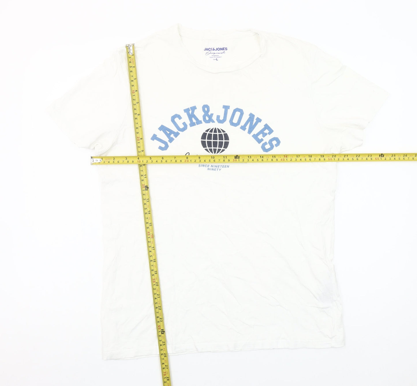 Jack & Jones Mens White Graphic Print Cotton Crew Neck T-Shirt L