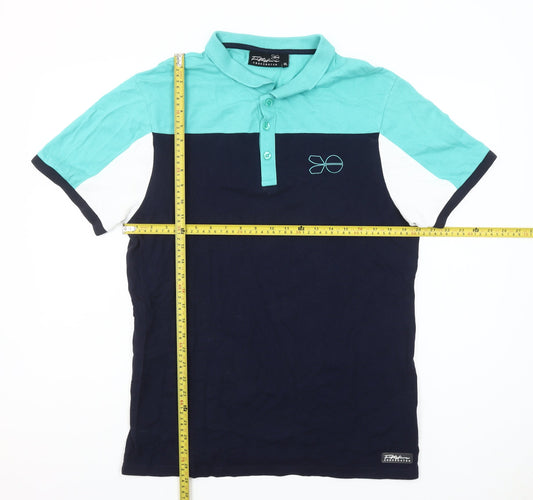 Crosshatch Mens XL Blue Colourblock Polo Shirt Short Sleeve Cotton